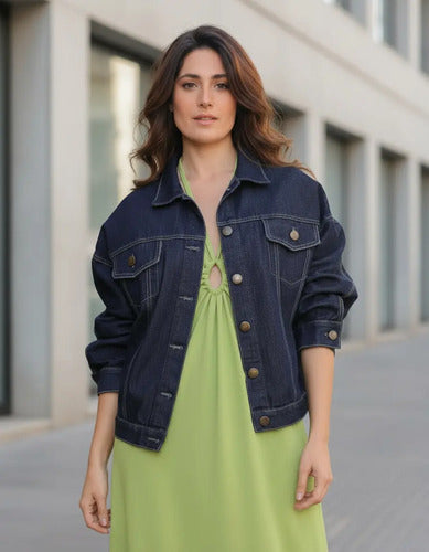 Campera De Jean Costura Contratono Modelo Grande Negro L Liso
