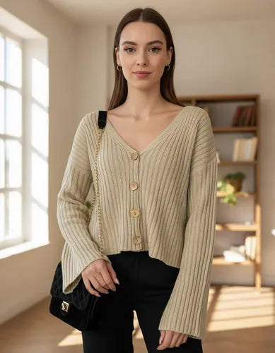 Cárdigan Saco Saquito Oxford Beige Liso Unico