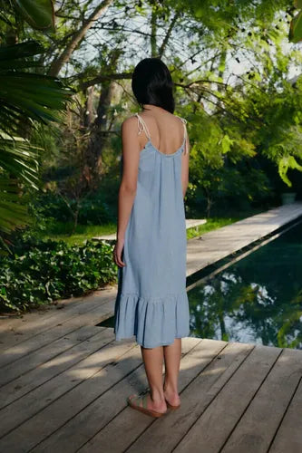 Vestido  Solero De Jean  Camisero  Denim Celeste L