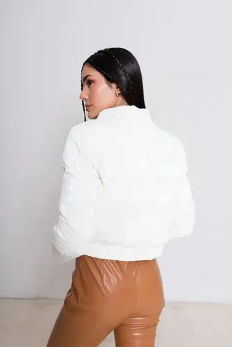 Puffer Campera De Abrigo Engomada Metalizada Importada Corta Rosa L Lisa