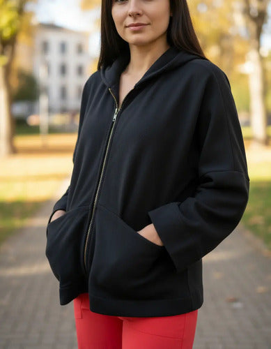 Campera Jogging Ag Sore Mujer Oversize Con Capucha Negro S Lisa