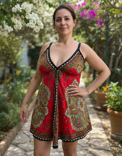Vestido Importado India Tipo Rapsodia Vars  Rojo Estampado U