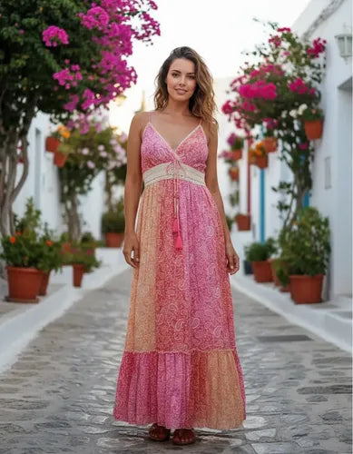 Vestido Sin Mangas Largo De India Con Lurex