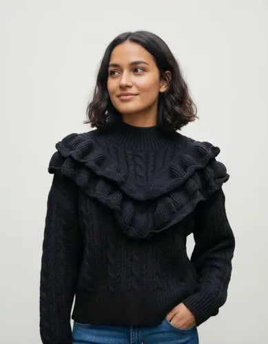 Sweater Tejido Importado Modelo Amplio Negro Liso Único