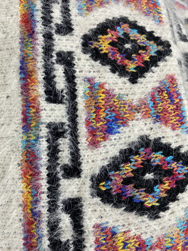Saco Blanco Con Flecos Importado Talle L Estilo Folk Blanco Geométrico L