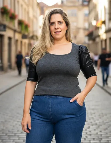 Remera  Modal Mangas Princesa De Eco Cuero Talle Grande