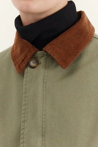 Campera De Gabardina Y Corderoy Oversize Modelo Grande Verde 40 Liso