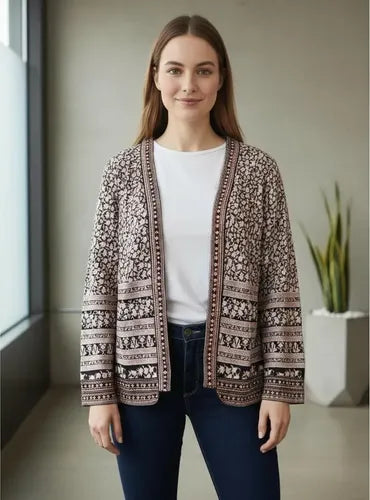Saco Chaqueta Capa Importada Bordada Fiesta Tipo Vars  Negro Con Flores M Estampado