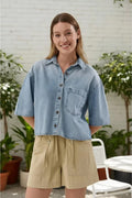 Camisa De Jean Denim Manga Corta Modelo Grande