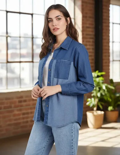 Camisa De Jean Denim Bicolor Talle Grande