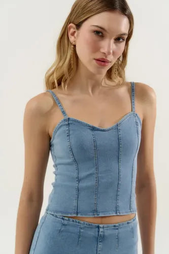 Top De Jean Elastizado Celeste L