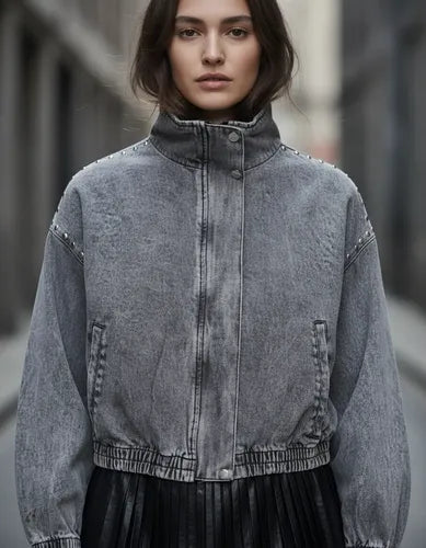 Campera Jean Denim Bomber Tachas