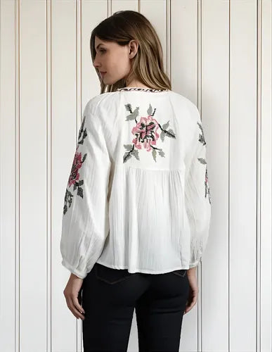 Saco Chaqueta Boho Importada Bordada Nueva De 2da Selección Crudo Bordado M