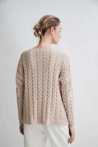 Sweater Tejido Amplio Ochos Chenille Modelo Amplio Verde Seco Liso Único