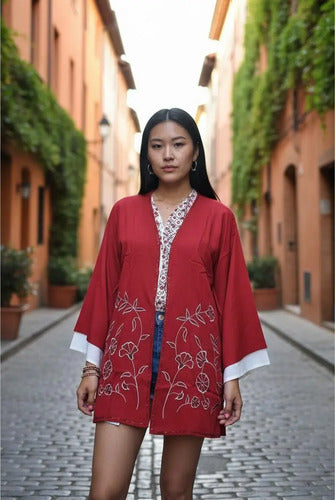 Kimono Saco Bordado Importado Xxl Rojo Único
