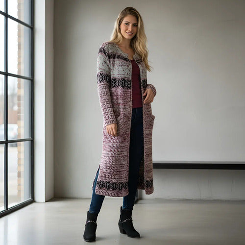 Saco Largo Tapado Tejido Importado Estilo Boho Folk