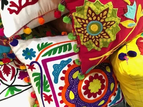 Funda De Almohadón Bordada Importada India 45 X 45