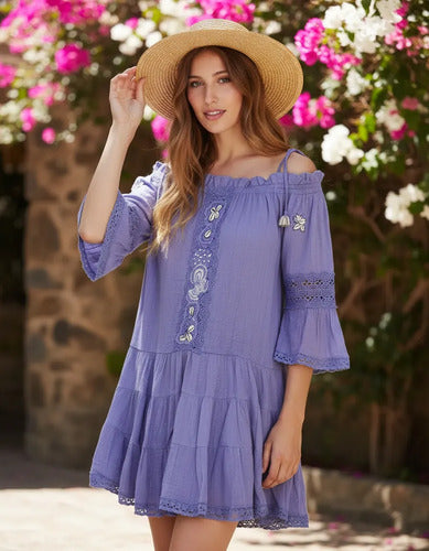 Vestido  Bordado Importado Tipo Vars Hippie Chic
