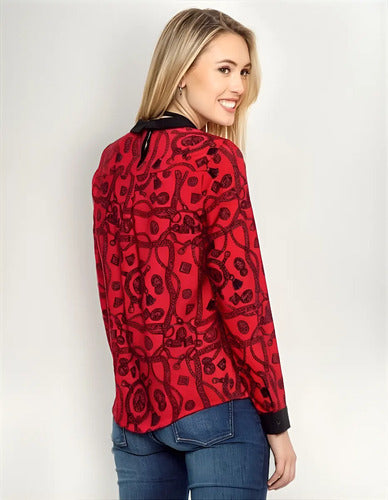 Camisa Blusa De Diseño Estampada  Rojo Estampado 1