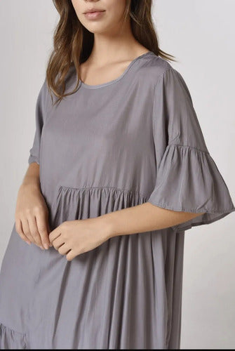 Vestido De Simil Seda Camel Camel Liso Único