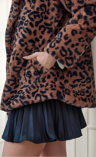 Saco Campera Chaqueta Piel Sintética Animal Print Marrón Oscuro Único Animal Print