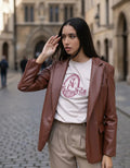Saco Blazer Eco Cuero  Marrón Liso 42