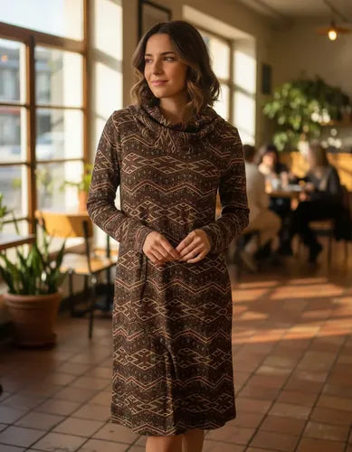 Vestido De Lanilla Estampado Marrón 2 Estampado M