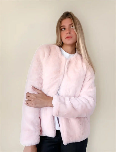 Saco Chaqueta  De Piel Sintética Extra Suave Blanco M Pelo Corto