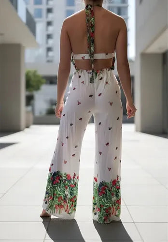 Enterito Mono Monopantalon  Estilo Boho Folk Blanco M