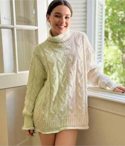 Sweater Tejido Polera Amplio Bicolor Oversize Xxl