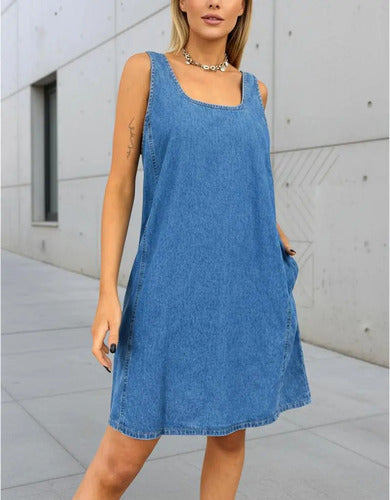 Vestido  Sin Mangas Jean  Camisero  Denim Celeste Lisa S