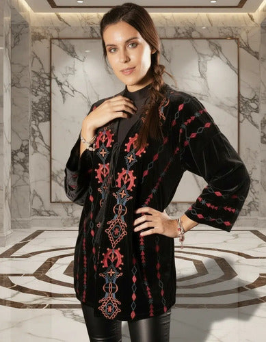Saco Chaqueta Chiffon Bordada Velvet Fiesta Importada  Negro Único Liso