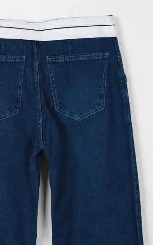 Pantalón Jean Wide Leg Con Aplique Denim Nvo 2da Selección Azul Liso 42