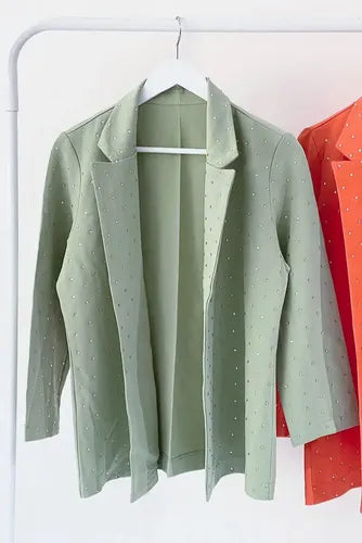 Saco Blazer Con Hotfix Verde Claro Liso Único