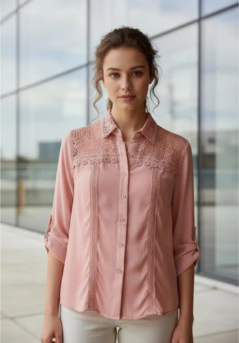 Camisa Importada Boho Perlas Y Puntillas (266) Negro Lisa L