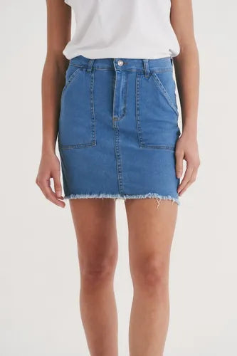 Mini Jean Pollera Denim Elastizada Celeste Liso L