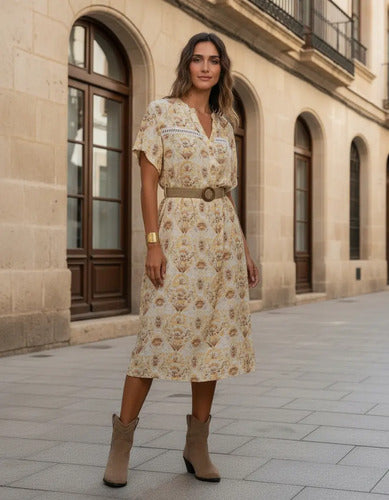 Vestido Túnica Manga Larga Amplio De India Estampado