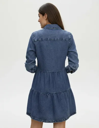 Vestido De Jean Denim Manga Larga