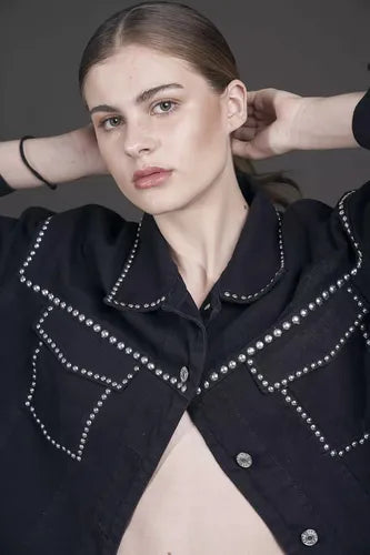Campera De Gabardina Con Tachas Oversize Negro 40 Liso Con Tachas