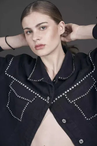 Campera De Gabardina Con Tachas Oversize Negro 40 Liso Con Tachas