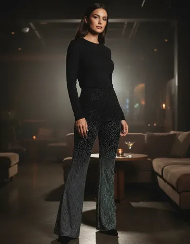 Pantalón De Noche Fiesta Oxford Elastizado Con Hotfix Negro Hotfix S