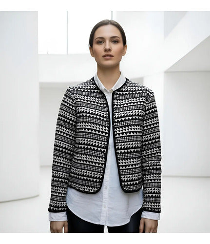 Saco  Blazer Chaqueta Importada  Negro Con Beige Geométrico M
