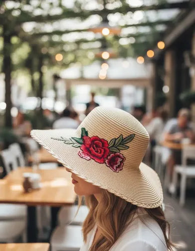 Capelina Sombrero Boho Folk Bordado Importado  Marrón Claro U