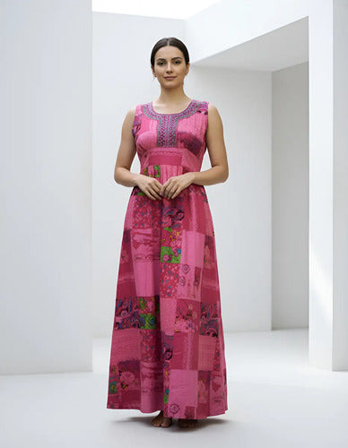 Vestido Estampado Largo Fucsia Estampado Único