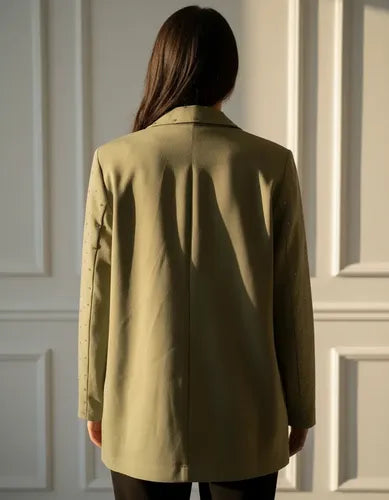 Saco Blazer Con Hotfix Verde Claro Liso Único