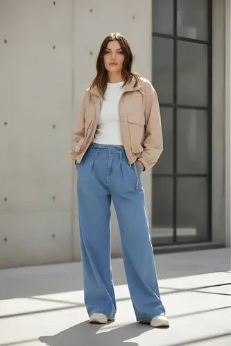 Pantalón Jean Ancho Denim Camisero