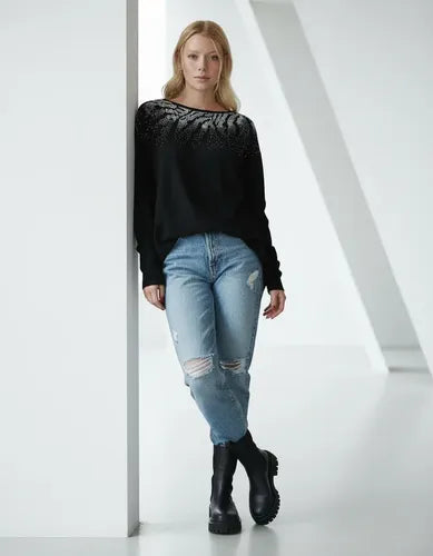 Sweater Tejido Strass Importado Amplio Hasta Xxl