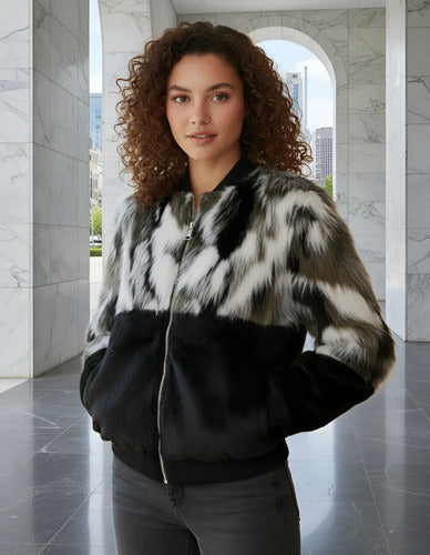 Campera De Piel Sintética Y Peluche Negro M Piel
