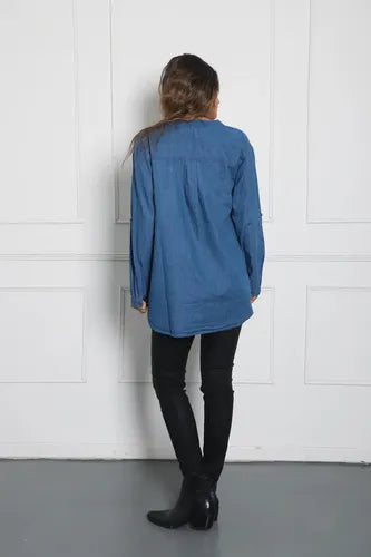 Camisa De Jean Bordada Importada Amplia