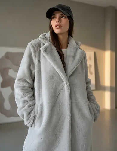 Saco Tapado  De Piel Sintética Importado Extra Suave Amplio Gris Claro S Pelo Corto